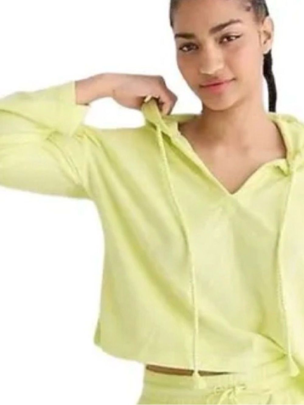 J Crew Towel Terry Cloth Open V-Neck Hoodie Yellow L